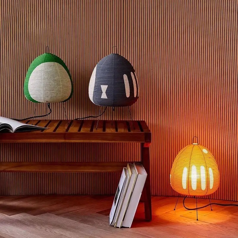 Ribbed Paper Desk Light Set with Geometric Patterns and Tripod Base