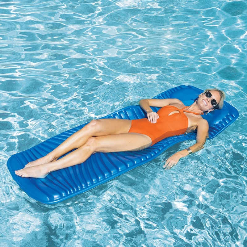 Ribbed Pool Lounger Foam Texture Contoured Top Roll Up Royal Blue.