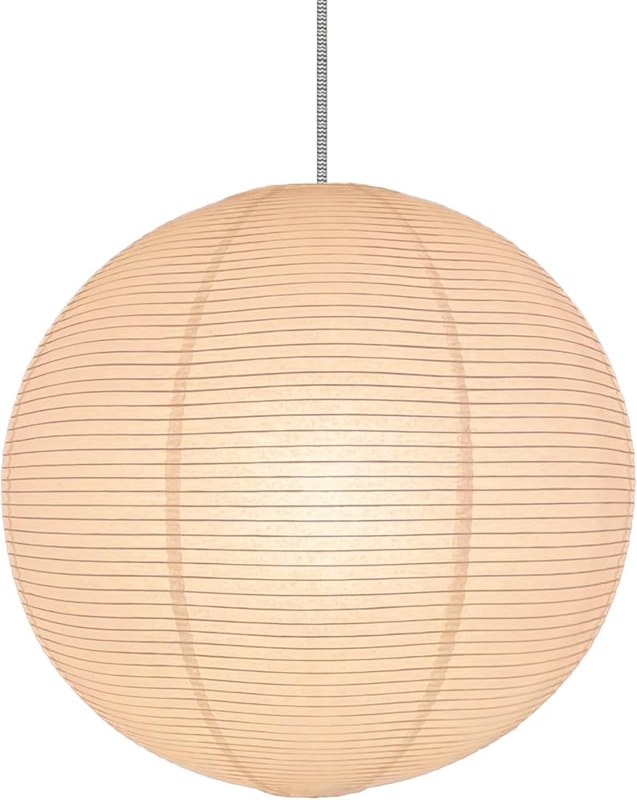 Ribbed Sphere Lampshade Warm Beige Paper Braided Cord