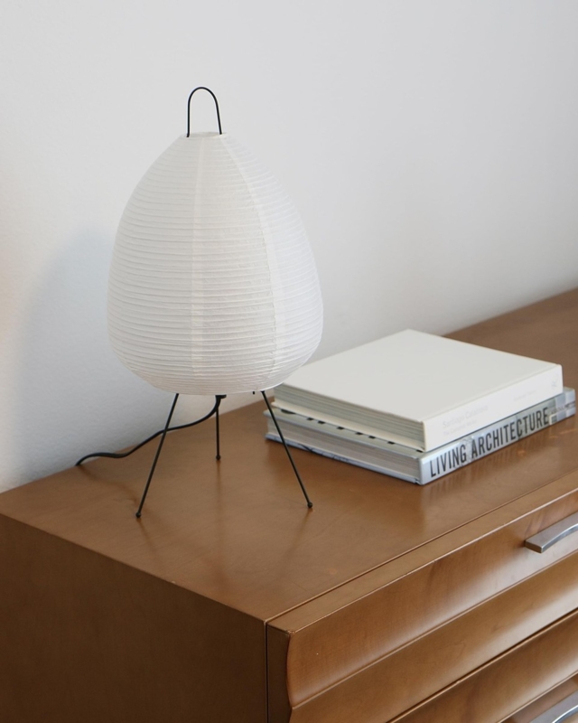 Rice Paper Lantern Lamp with Ribbed Teardrop Shade and Wire Handle
