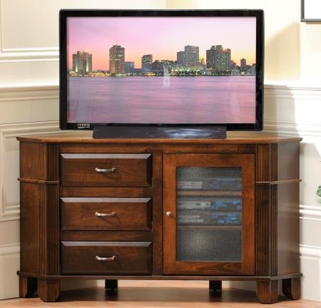 Rich Cherry Wood Furniture: Traditional Corner TV Cabinet, Frosted Glass