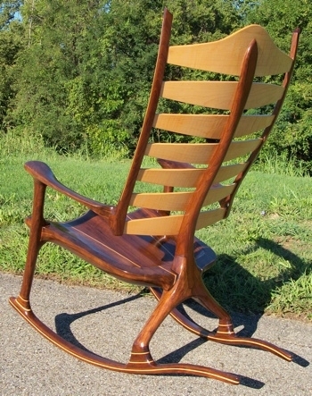 Rocker: Artisan Two-Toned Wood, Pinstripe Inlay Rockers, Sculpted Arms