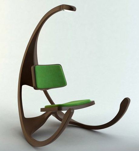 Rocker: Futurist Modern Sculptural Frame, Integrated Light, Green Pads