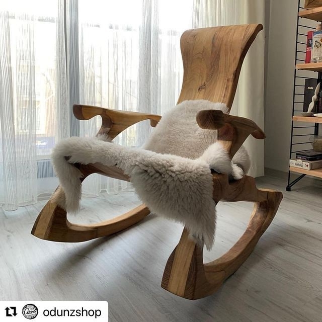 Rocker: Organic Modern Sculptural Shape, Thick Carved Wood, Fluid Lines