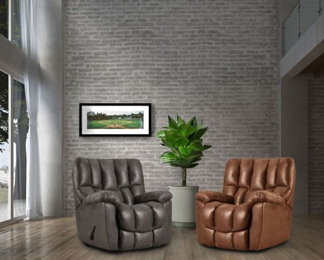 Rocker Recliner: Leather-Like Fabric, Charcoal & Cognac (61 characters)