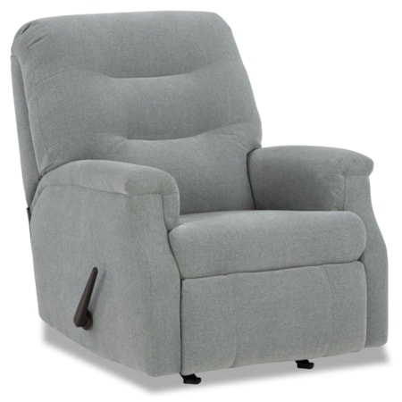 Rocker Recliner: Light Grey Fabric Compact Frame Horizontal Tufting