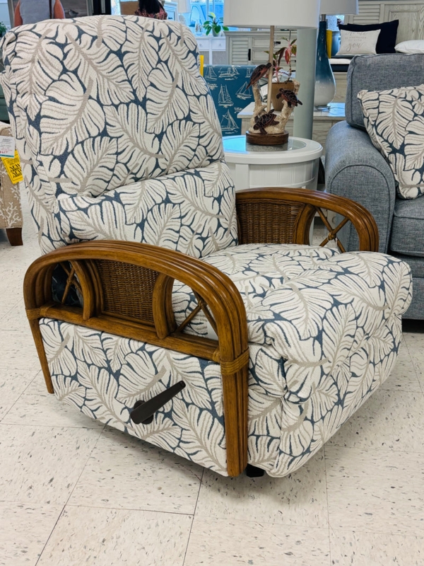 Rocker Recliner Navy Palm Leaf Pattern, Coastal Palm Recliner Chair