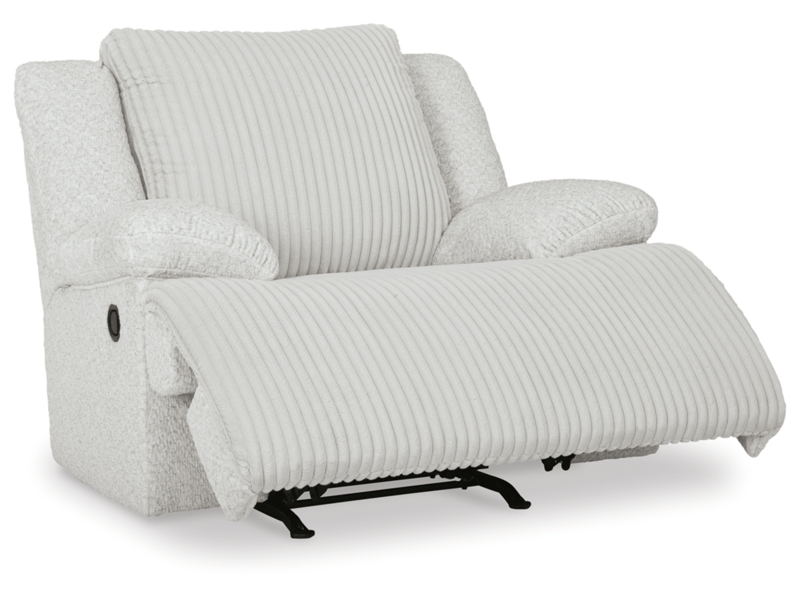 Rocker Recliner: Wide Wale Ribbing, Cream Bouclé Fabric (59 characters)