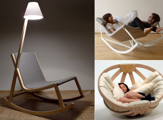 Rocking Chair: Contemporary Wood Frame, Integrated Lighting Task Lamp