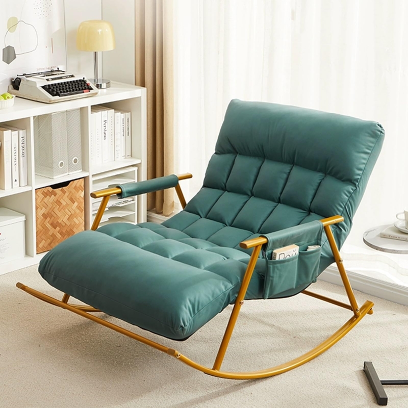 Rocking Chair Forest Green Tufted Leather-like Side Pocket