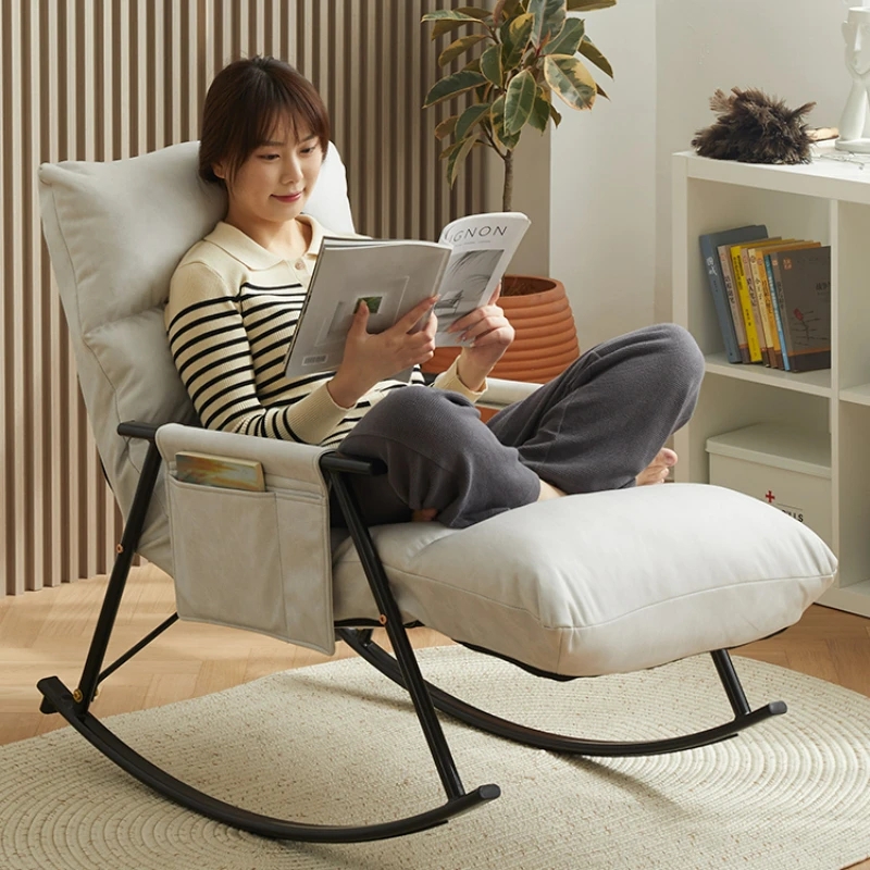 Rocking Chair Integrated Footrest Side Pocket Curved Rocking Base