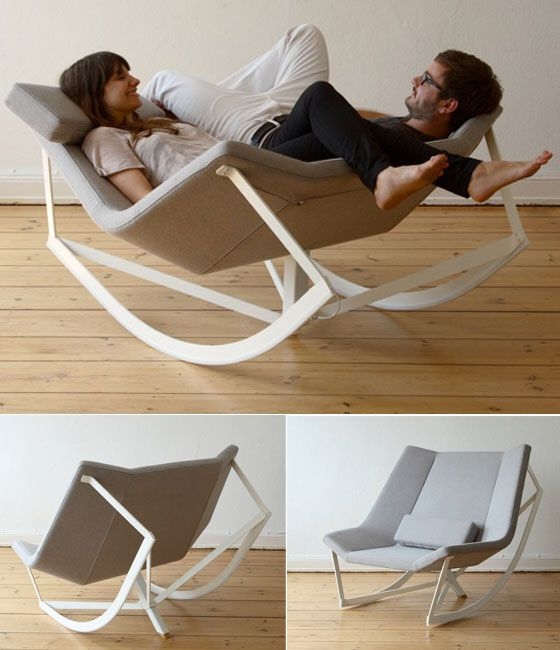 Rocking Chair: Modern Architectural Faceted Shell, Double Width Seat