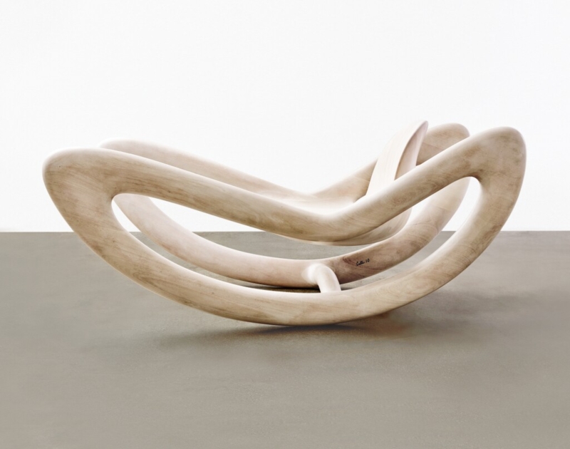 Rocking Chair: Organic Modern Biomorphic Curves, Sculptural Wood Form