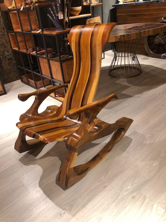 Rocking Chair: Organic Modern Laminated Wood, Vertical Stripes, Satin