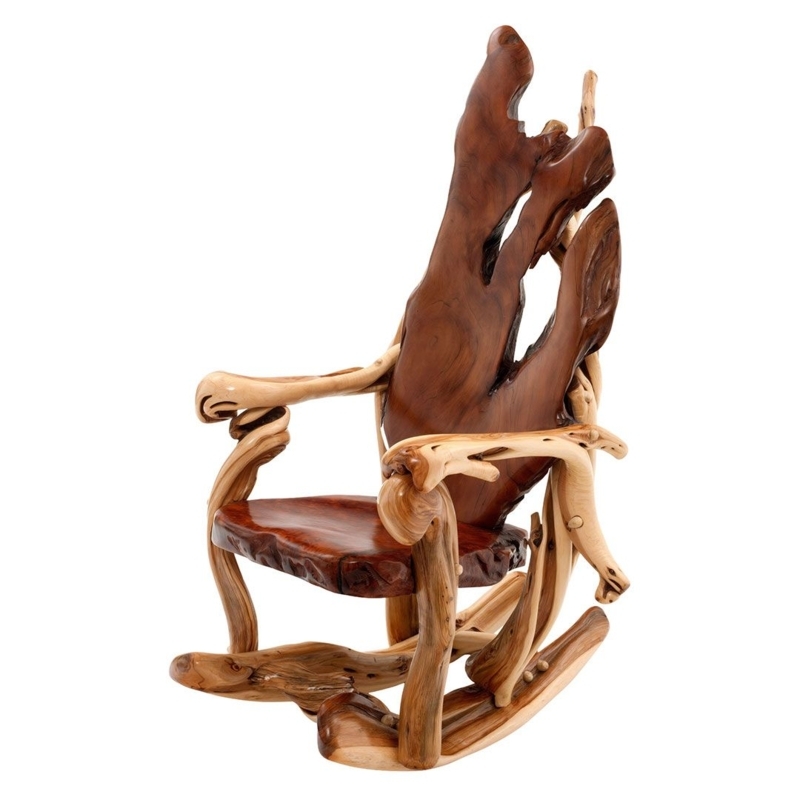 Rocking Chair: Rustic Live Edge Back, Branch Armrests, Glossy Finish