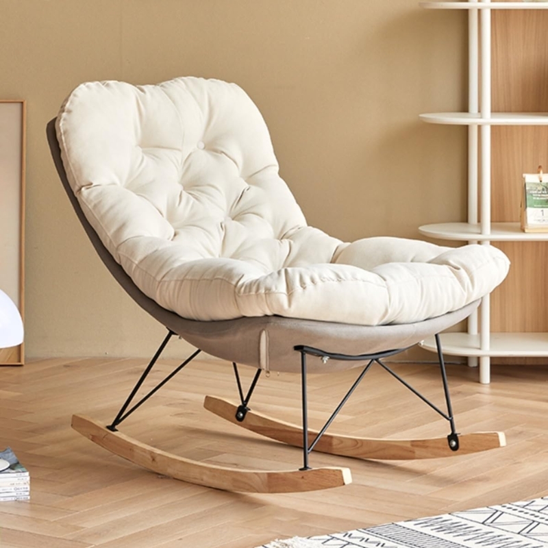 Rocking Chair Wire Base Off-White Tufted Seat Taupe Shell Sled Rockers
