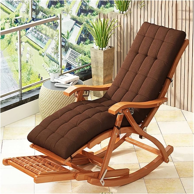 Rocking Recliner Foldable Wood Honey Adjustable Footrest Tufted