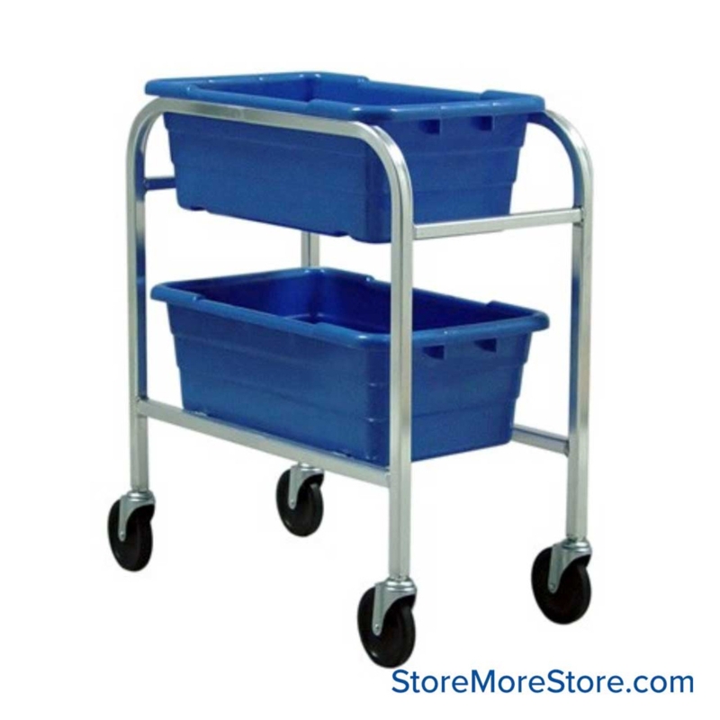 Rolling Blue Tote Cart with 2-Tier Cobalt Bins and Polished Frame