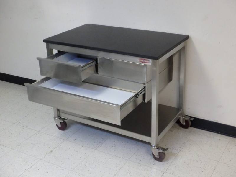 Rolling Lab Cart Matte Black Accents Brushed Stainless Steel Station