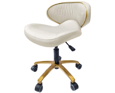 Rolling Stool Ribbed Upholstery Gold Piping Cream Five Star Base