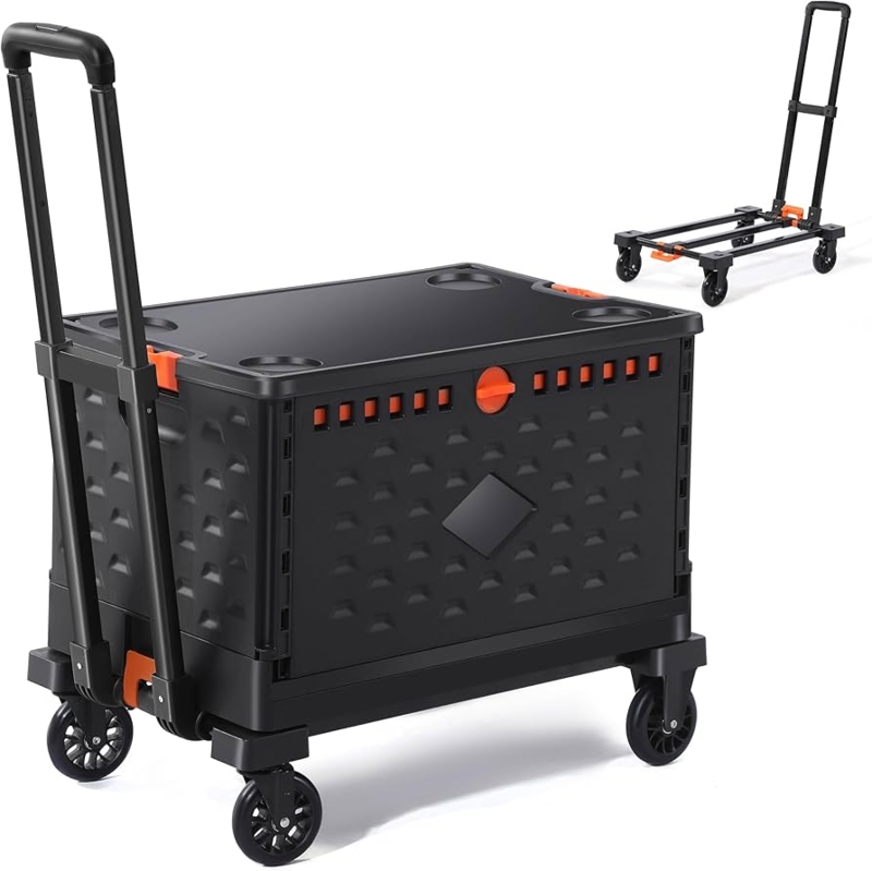 Rolling Utility Crate Set with Orange Latches and Four-Wheel Base