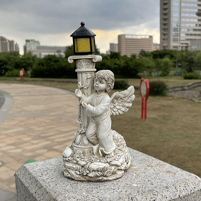 Roman Angel Lantern and Pillar Statue with Solar Light