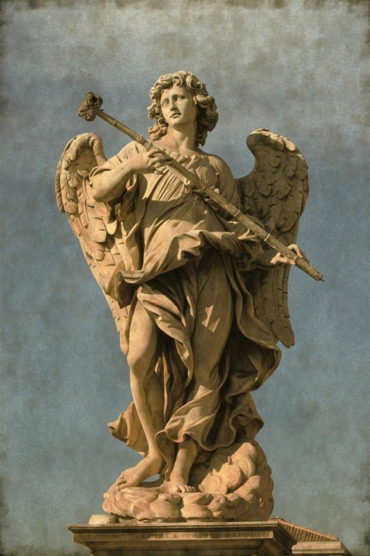 Roman Angel Statue with Sponge Staff and Flowing Drapery