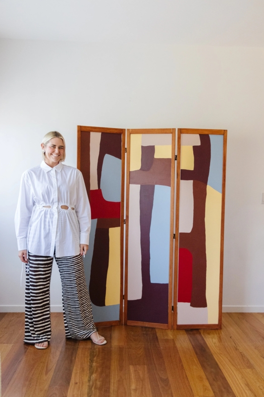 Room Divider Abstract Painted Panels Geometric Mid Century Modern