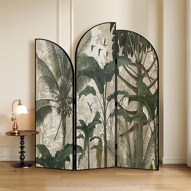 Room Divider Arched Top Botanical Print Vintage Tropical Canvas