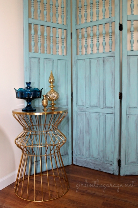 Room Divider Distressed Teal Finish Spindle Detail Shabby Chic