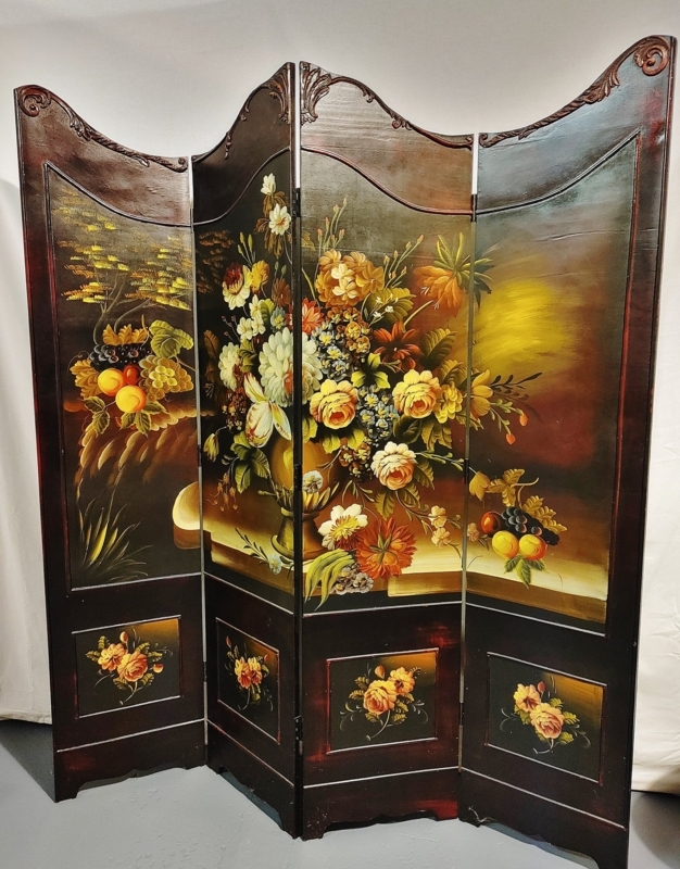 Room Divider Hand Painted Floral Still Life Scalloped French Style