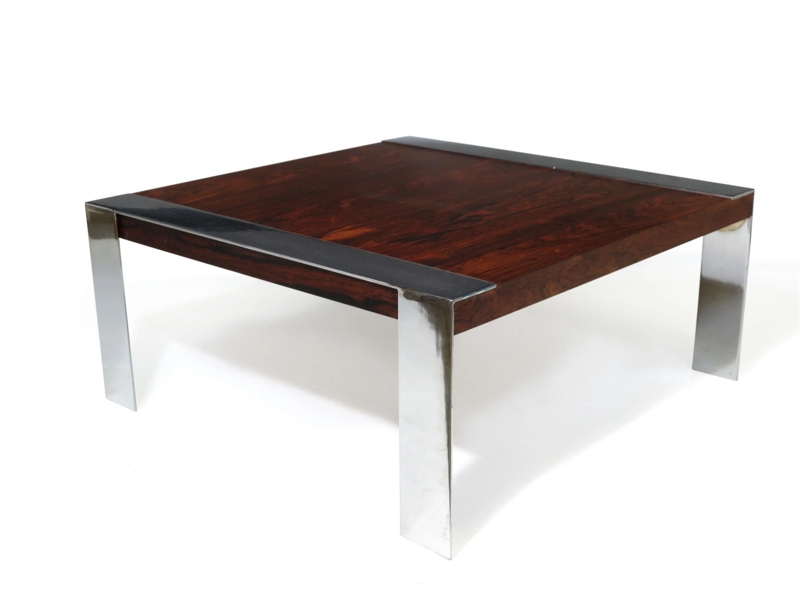 Rosewood Coffee Table featuring Distinctive Wrap-Around Chrome Legs