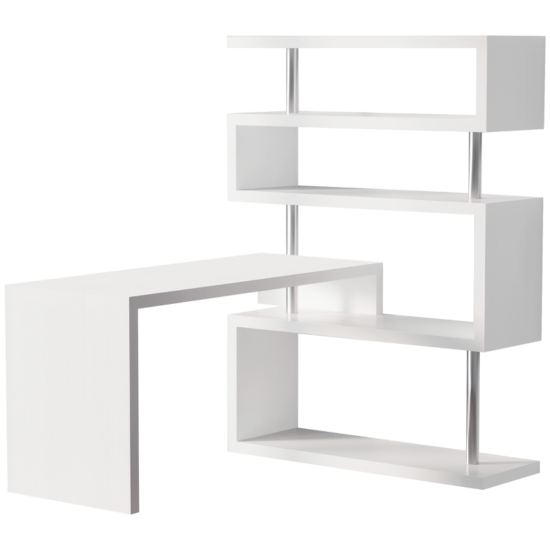 Rotating Desk with 5-Tier S-Shaped Shelving and Metal Poles