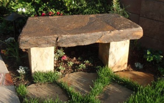 Rough-Hewn Natural Stone Garden Bench with Slab Top