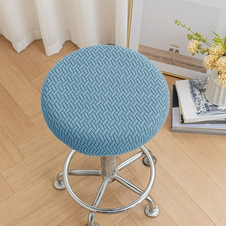 Round Bar Stool Cover Basketweave Pattern Dusty Blue Swivel
