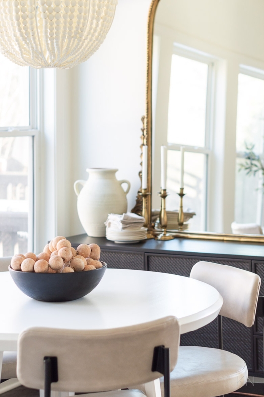 Round Breakfast Nook Table with White Beaded Chandelier Lighting