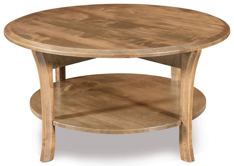 Round Coffee Table with Shelf Flared Legs Beveled Edge