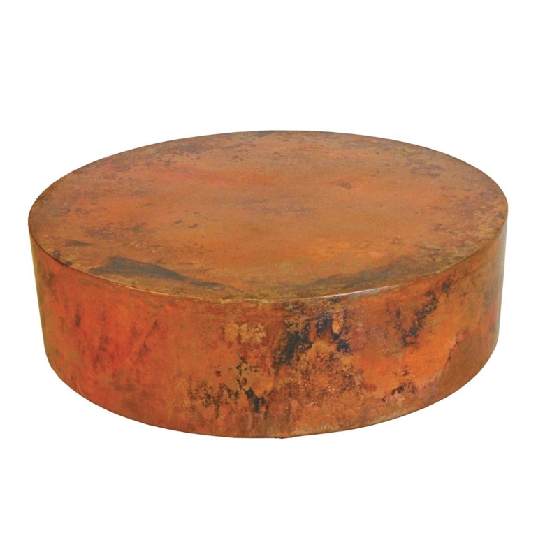 Round Copper Coffee Table with Distressed Patina Finish