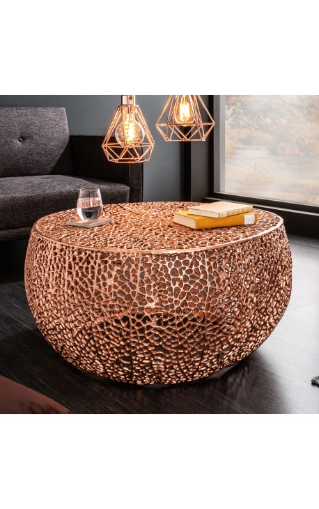 Round "Cory" coffee table in steel and copper colored metal 80 cm