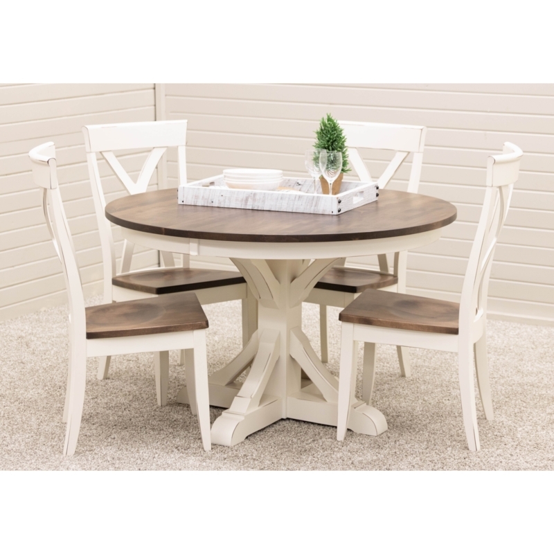 Round Dining Set Two-Tone Farmhouse Pedestal X-Back Chairs