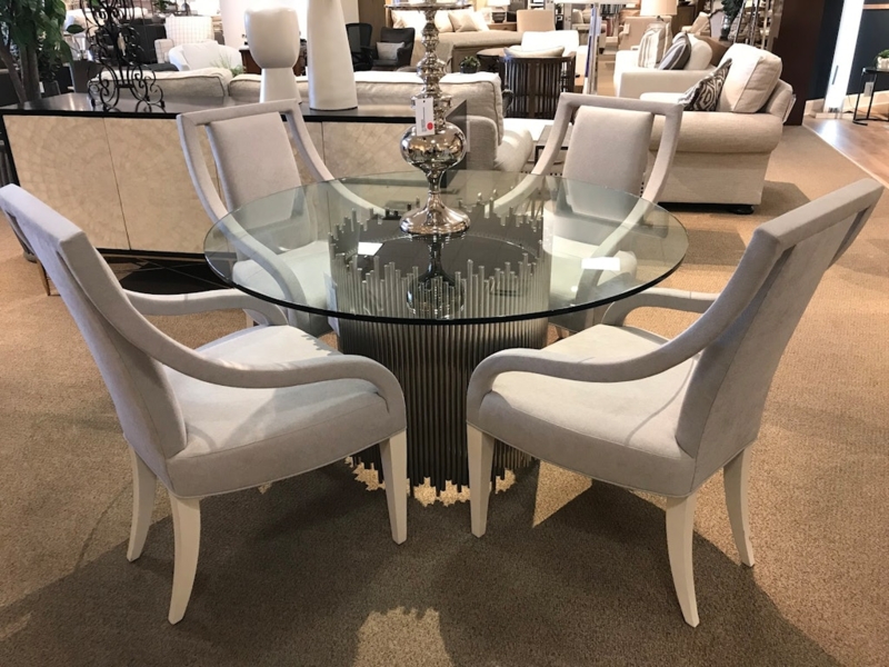 Round Dining Set with Fluted Design Silver Base