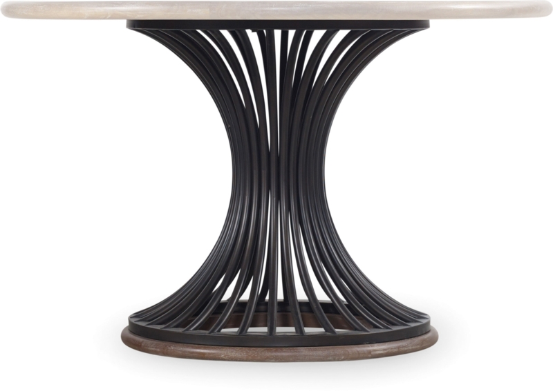 Round Dining Table Base Matte Black Metal Radial Spines Cinched Waist