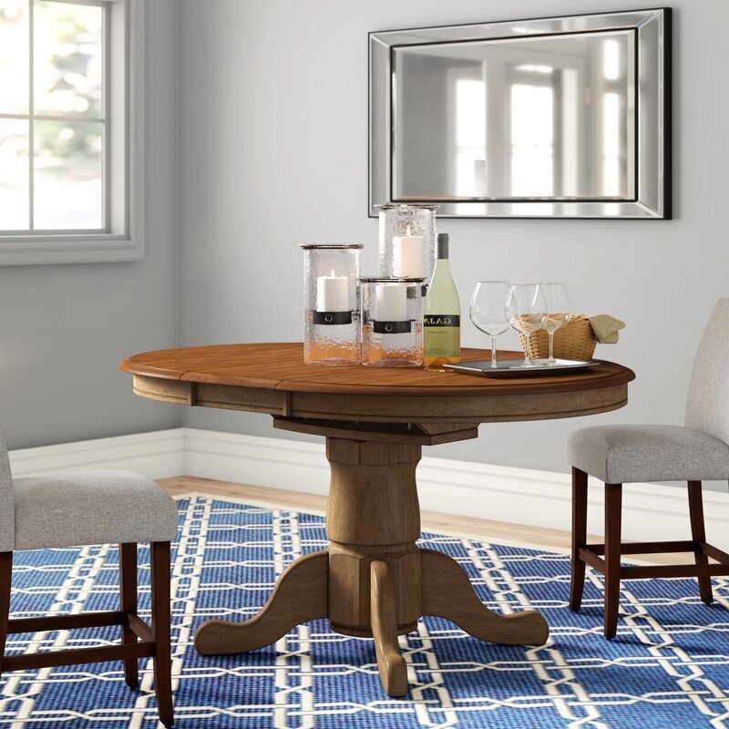 Round Dining Table Counter Height Pedestal Base Extension Leaf
