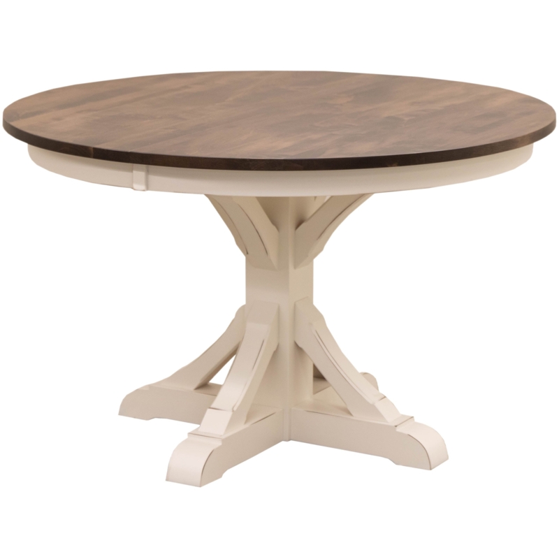 Round Dining Table Two-Tone Farmhouse Pedestal Extendable Top