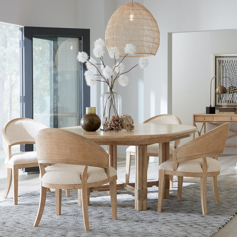 Round Dining Table Woven Barrel Chairs Coastal Modern