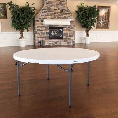 Round Folding Banquet Table, 60 Inch Granite White with Charcoal Legs