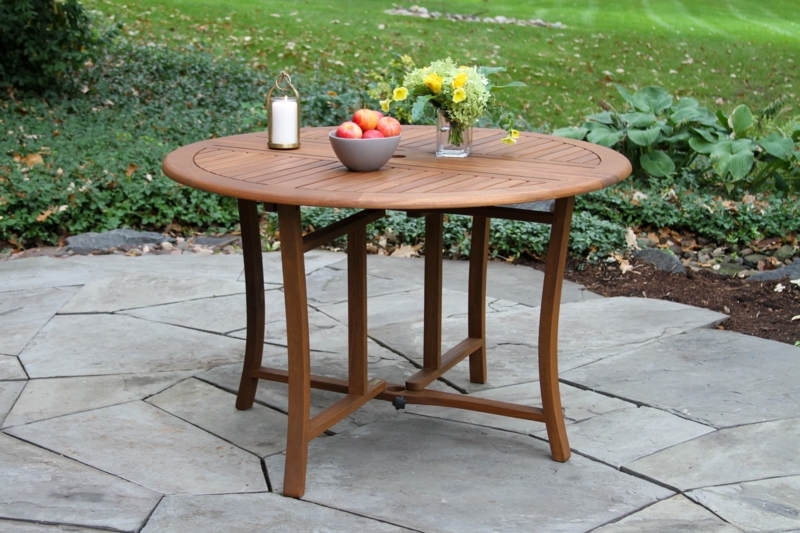 Round Folding Dining Table with Curved Legs and Umbrella Hole