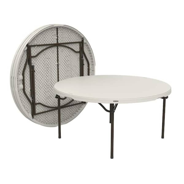 Round Folding Table, 60 Inch Almond Plastic Nesting Design