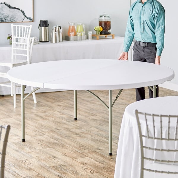 Round Folding Table, 72 Inch Granite White with Sage Gray Legs