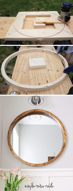 Round Mirror, DIY Project Stained Finish Farmhouse Decor